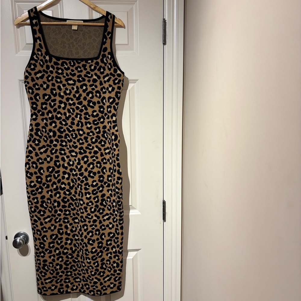 Michael Kors Leopard Print Maxi Dress - Black and Tan